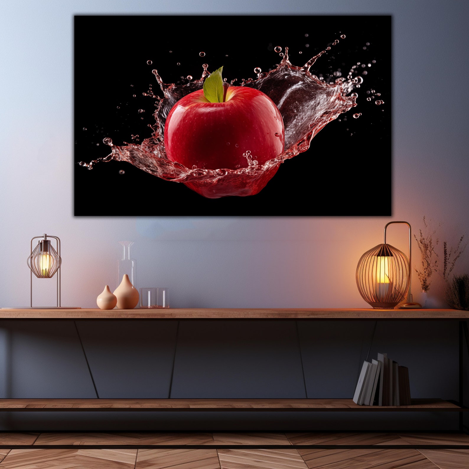 Abstract Red Apple Tempered Glass Wall Art, Fruit Glass Wall Decor ...