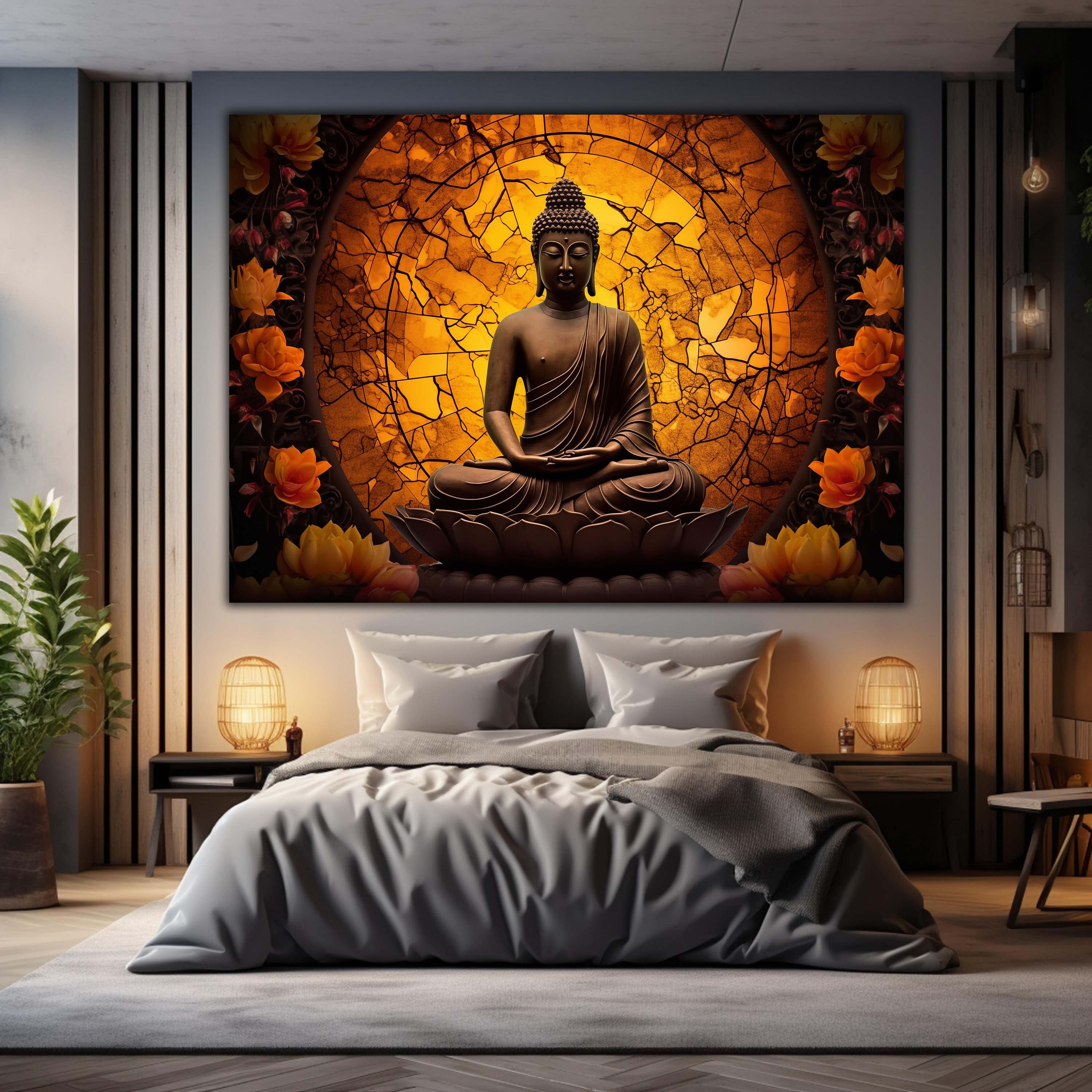 Buddha Tempered Glass Wall Decor Art, Buddha Wall Painting Glass ...