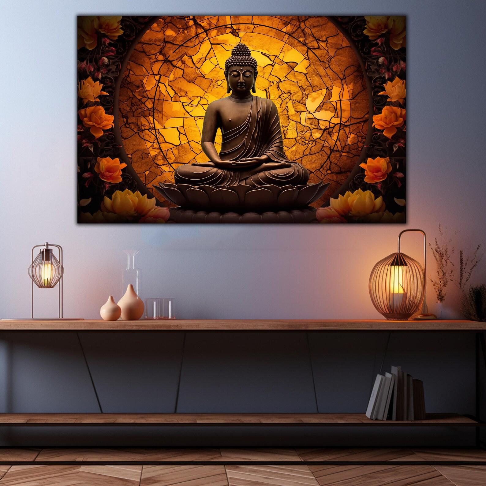 Buddha Tempered Glass Wall Decor Art, Buddha Wall Painting Glass ...