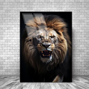 Lion Portrait Tempered Glass Wall Art, Male Lion Glass Wall Decor, Animals Glass Wall Hanging, Lion Lovers Gift, Ready to Hang,Lion wall art