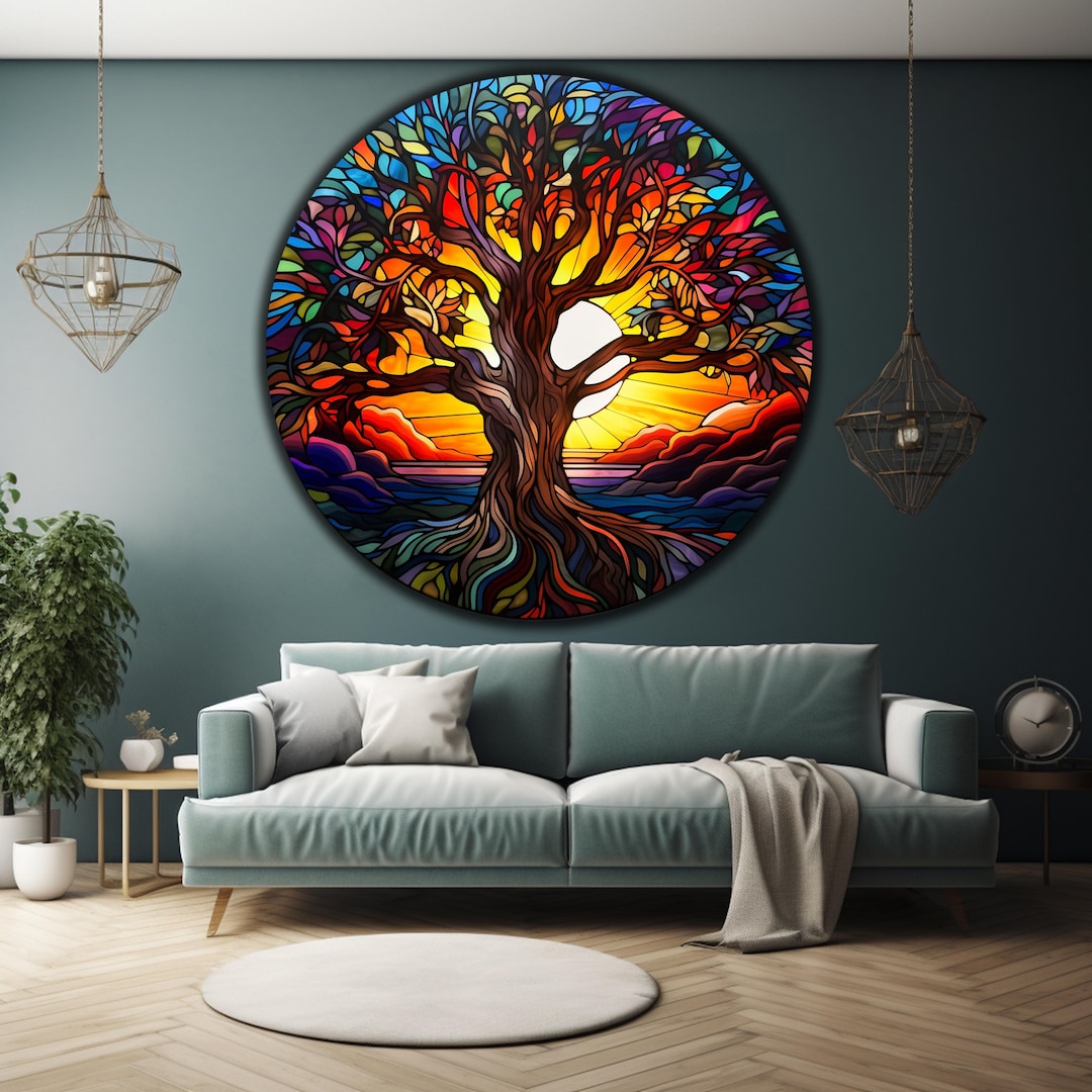 Tempered Glass Wall Artstained Tree of Life Tempered Glass Round