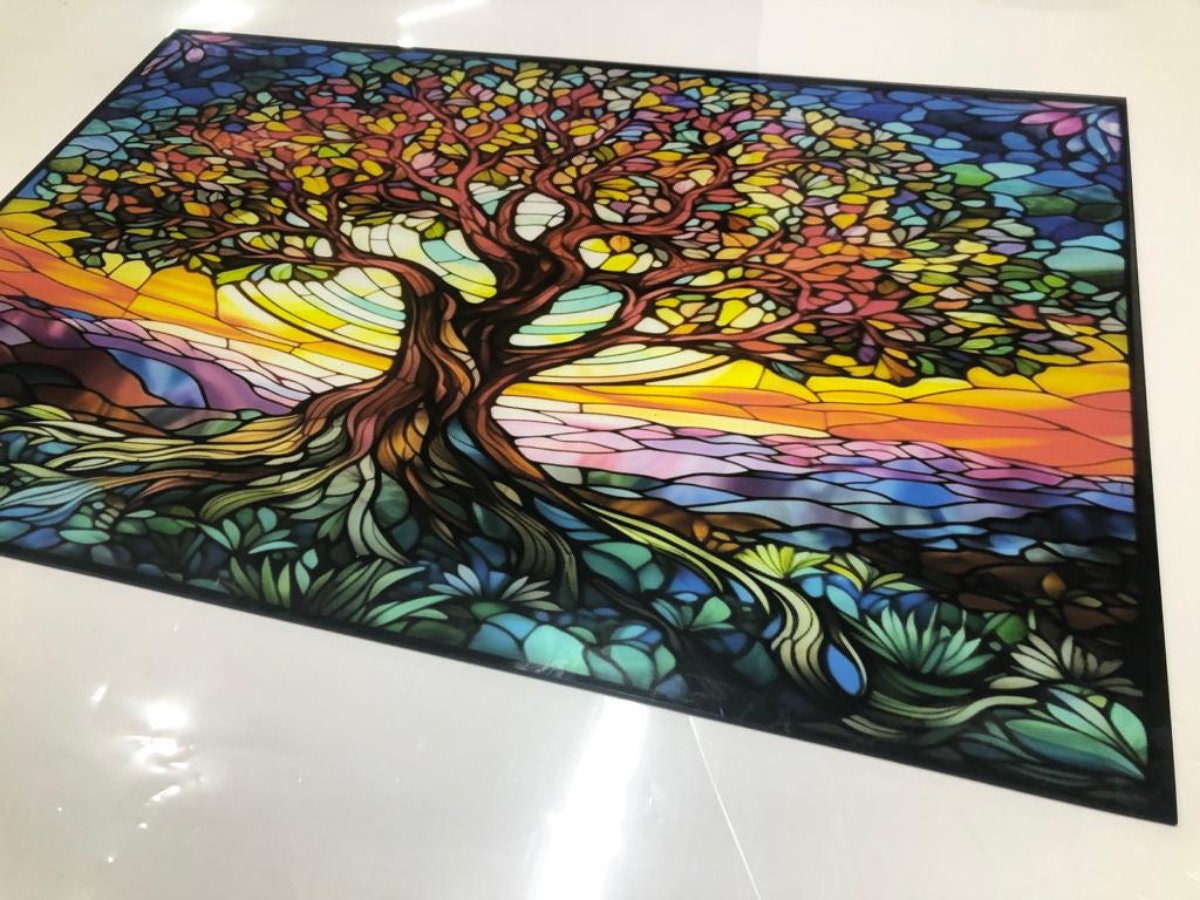 Stained Wall Art Stained Backsplash Tempered Glass Life of Tree Wall