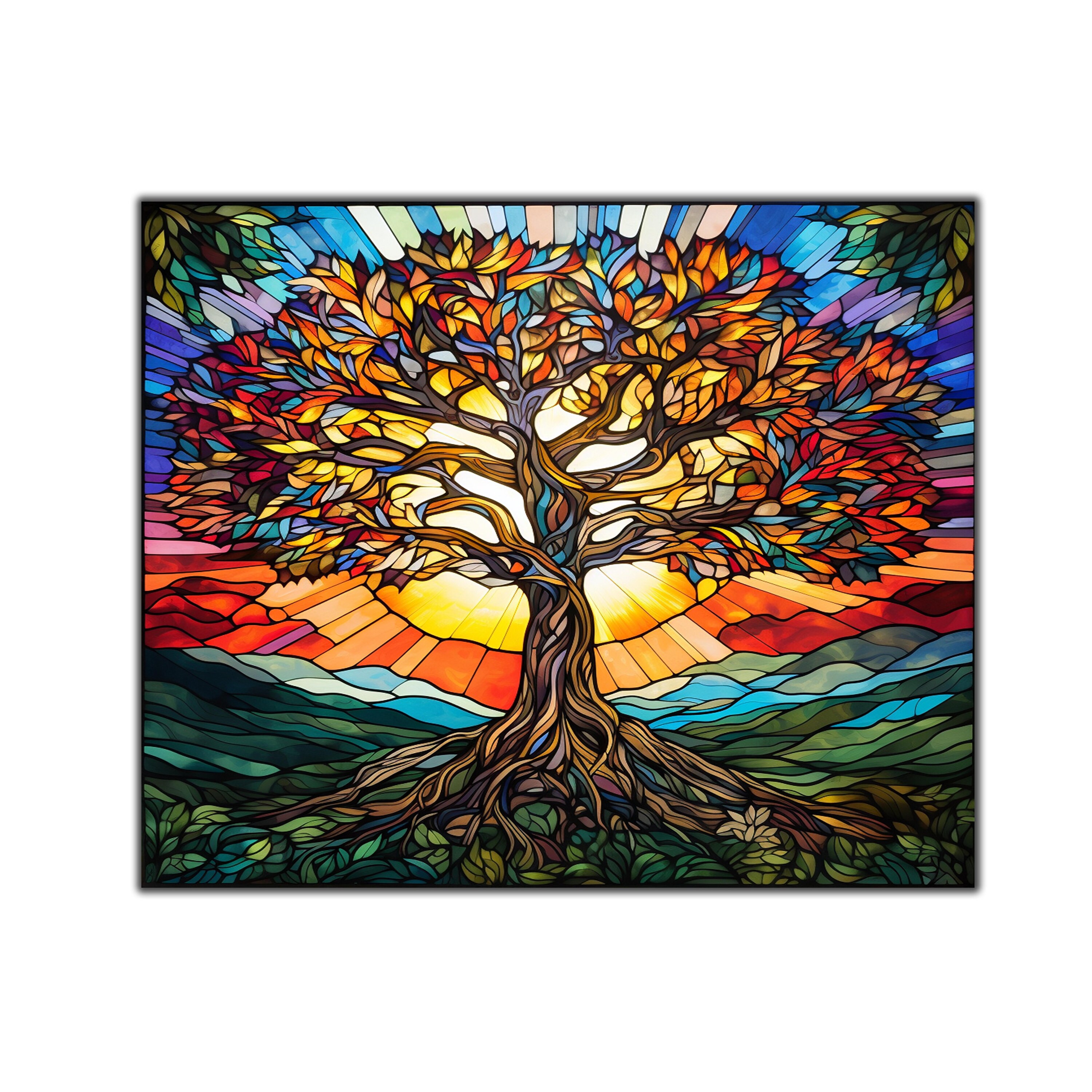 Life of Tree Stained Tempered Glass Life of Tree Wall Decor Glass