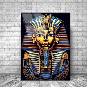 Pharaoh Egyptian Wall Art, Tempered Glass Wall Art, Tutankhamun Wall Art, Glass Printing, Extra Large Wall Art,Egyptian glass wall decor art
