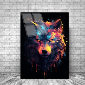 Abstract Wolf Tempered Glass Wall Art,Animal Glass Printing,Extra Large Wall Art, Wildlife Wall Hangings, Glass Wall Decor, Wolf Wall Decor