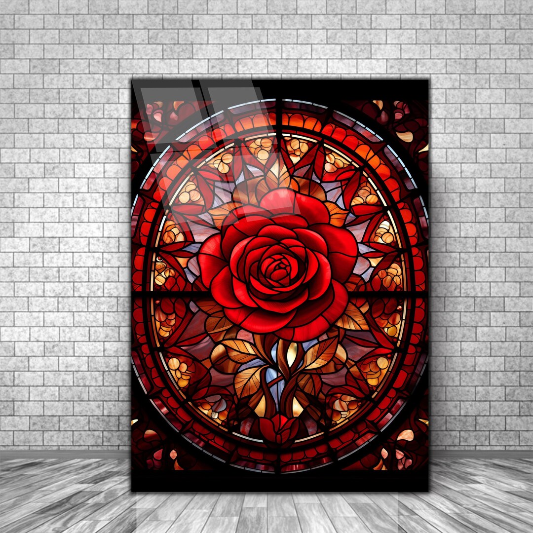 Stained Rose Glass Wall Decor Art Work, Stain Glass Rose Window Wall ...