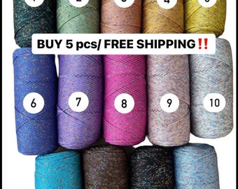 Metallic Macrame Yarn Multicolor Glossing, Glitter, Shining Thread, Knitting, Polyester Bag Yarn, Handcrafted DIY Bag, Handmade Purse Cord