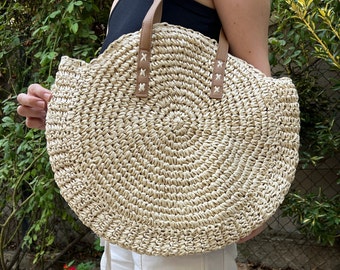 Borsa da spiaggia fai da te fatta a mano in rafia, borsa Boho Summer WovenStraw, borsa a tracolla di grande capacità, vacanza, borsa tote, borsa di vimini, regalo per la festa della mamma