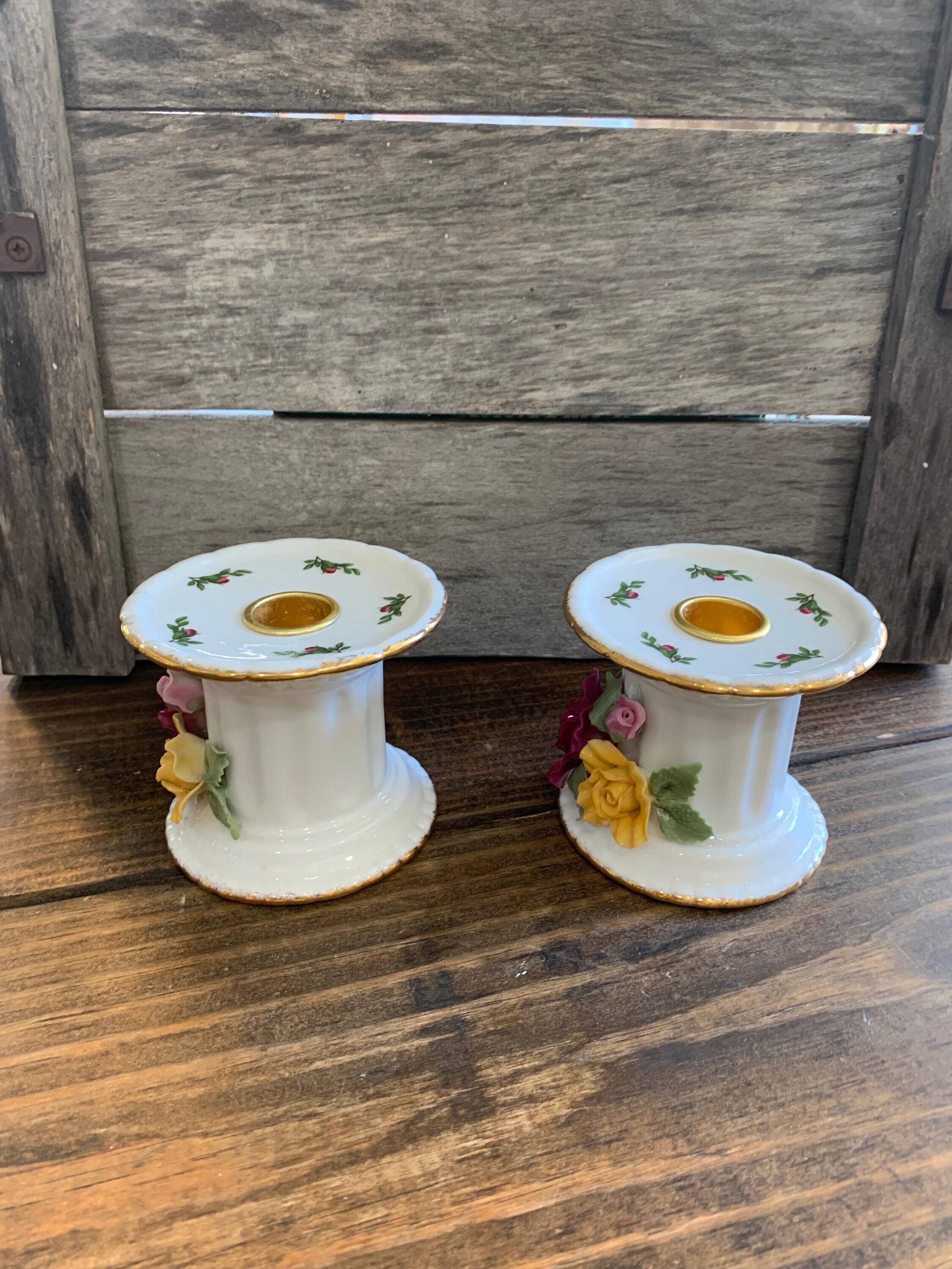 Royal Daulton Royal Albert Old Country Roses Candle Holders Etsy