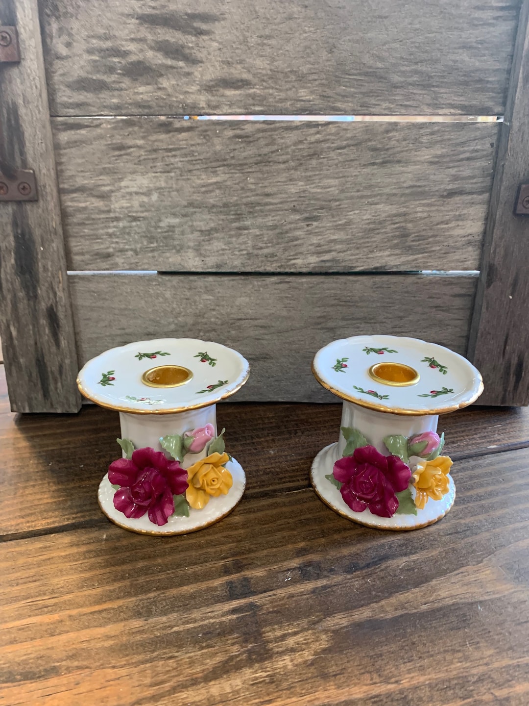 Royal Daulton Royal Albert Old Country Roses Candle Holders Etsy