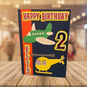 Cartão de aniversário personalizado feito à mão - Aviões e helicópteros - Aniversário de criança