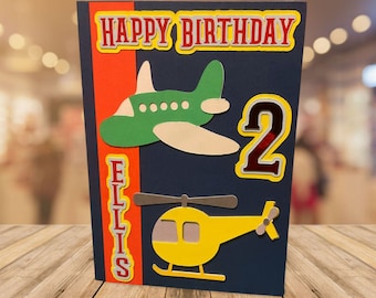 Personalised Handmade Birthday Card - Planes & Helicopters - Child’s Birthday