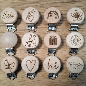 Schnullerkette personalisiert Namen Mädchen Geschenk Geburt Babyparty Taufe Schmetterling beige creme holz weiss natürlich boho Bild 3