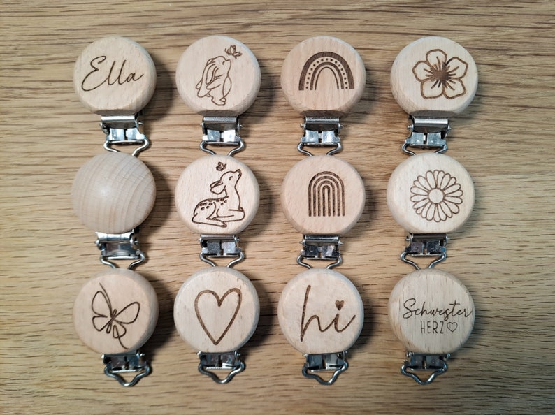 Schnullerkette personalisiert Namen Mädchen Geschenk Geburt Babyparty Taufe Schmetterling beige creme holz weiss natürlich boho Bild 3