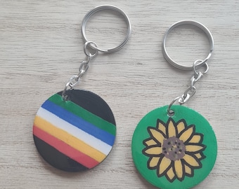 Drapeau de fierté pour personnes handicapées peint à la main/porte-clés en bois de tournesol pour personnes handicapées caché