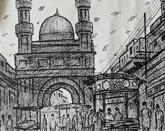 Handcrafted Masjid Painting | Islamic Architecture Wall Art