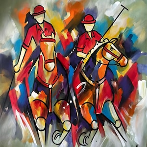 Polo Players on Horses Painting | Equestrian Art | Dynamic Sports Artwork | Vintage Polo Scene | Horse Lover Gift | Wall Decor