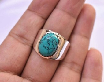 Blue Turquoise Ring, 925 Sterling Silver Ring, Oval Turquoise Ring, Gift for her, Wide Band Ring ,Turquoise Ring, Bohemian Ring