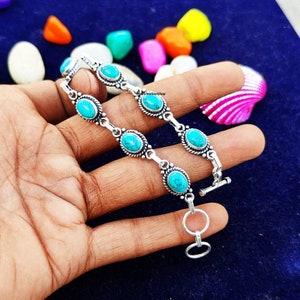 Turquoise Gemstone 925 Sterling Silver Bracelet, Statement Bracelet, Handmade Bracelet, Adjustable Bracelet, Popular Gift Bracelet.