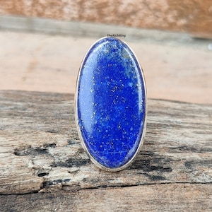 Big Oval Shaped Lapis Lazuli 925 Sterling Silver Ring, Handmade Silver Jewelry, Big Gemstone Ring, Lapis Lazuli Jewelry ,Wedding Ring.