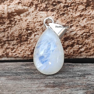 Pear shaped moonstone pendant, solid 925 sterling silver pendant, blue fire moonstone pendant, handmade pendant, white gemstone pendant.