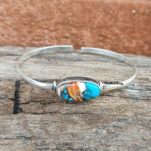 Oyster Copper Turquoise Bangle: Handmade 925 Sterling Silver Adjustable Jewelry