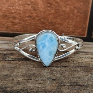 Pear Larimar Bangle: Handmade 925 Sterling Silver Designer Jewelry
