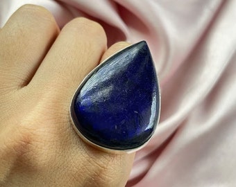 Natural Lapis Lazuli Ring* 925 Sterling Silver Ring* Handmade Pear Shape Ring* Blue Gemstone Ring* Best Quality Ring* Engagement Gift Ring*