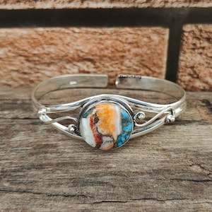 Handmade Sterling Silver Oyster Copper Turquoise Bangle