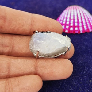 Raw Moonstone Crystal Ring, Boho Ring, Silver Handmade Ring, Blue Fire Moonstone, Rough Stone Jewelry, July Birthstone, Christmas Gift.