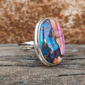 Oyster Copper Turquoise Silver Ring: Oval Gemstone Band