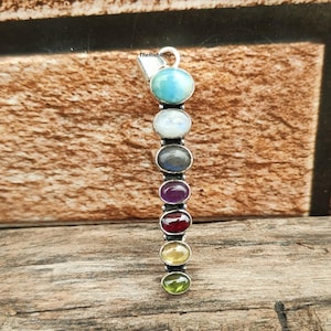 Handmade 7 Chakras Gemstone Pendant: 925 Sterling Silver Healing Necklace