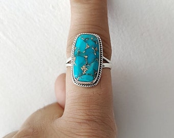 Blue Copper Turquoise 925 Sterling Silver Ring, Handmade Silver Ring, Bezel Setting Gemstone Ring, Turquoise Bar Ring, Handmade Jewelry*****