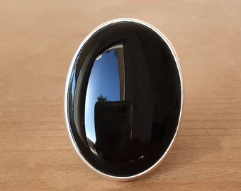 Black Onyx Silver Ring | 925 Sterling Solid Silver Ring | Smooth Oval Shape Gemstone adjustable Ring boho ring Lovely ring handmade ring