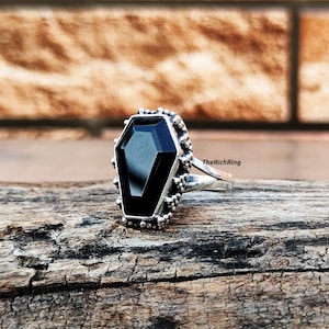Black Onyx Coffin Ring: Handmade 925 Sterling Silver Statement Ring