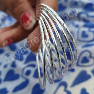 Handmade Sterling Silver Bangle Set: Hammered or Polished, Set of 6