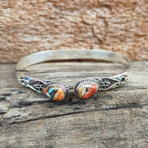 Oyster Copper Turquoise Bangle: .925 Sterling Silver Adjustable Bracelet