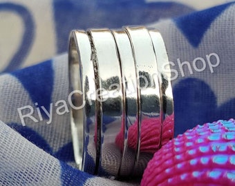 925 massief zilveren band, eenvoudige ring gewone band, handgemaakte platte trouwring, band voor man en vrouw, zilveren ring stapelen, cadeau voor haar, boho