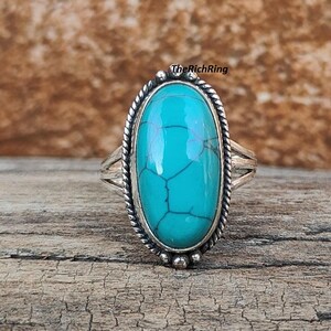 Handmade Turquoise Silver Ring: Gemstone Band Ring