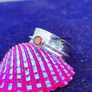Garnet Sterling Silver Spinner Ring, Red Gemstone Spinning Ring, January Birthstone Thumb Ring ,Meditation Ring, Handmade Ring.