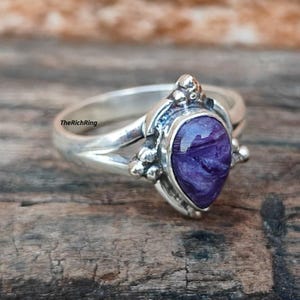 Pear Charoite Solid 925 Sterling Silver Ring ,Purple Charoite Ring ,Charoite Ring, Charoite Statement Ring ,Charoite Jewelry.