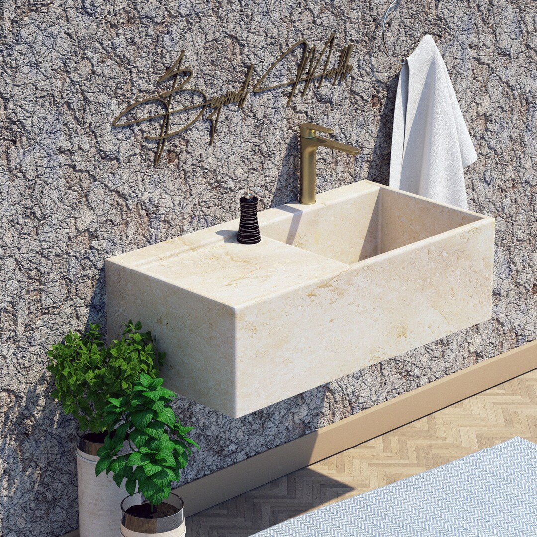 Rectangle Wall Mount Marble Sink With Drainboard for Bathroom Etsy