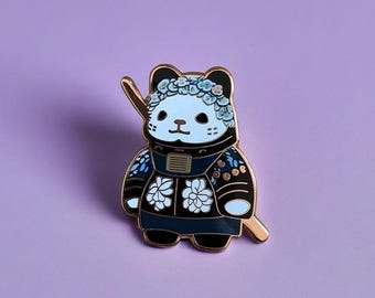 Épingle en émail ours samouraï : cadeau or rose Kawaii Japon