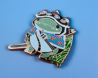 Toad Samurai Enamel Pin: Rose Gold Plated, Kawaii Japan