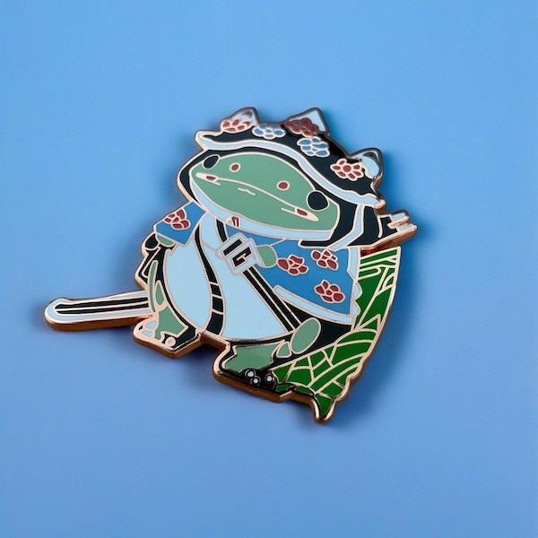 Toad Samurai Enamel Pin: Rose Gold Plated, Kawaii Japan