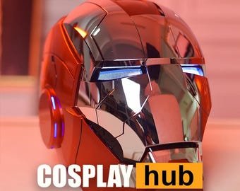 カスタムアイアンマンヘルメット、音声起動、耳にLED - ゴールドと