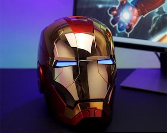 カスタムアイアンマンヘルメット、音声起動、耳にLED - ゴールドと