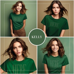 4 Bella Canvas 3001 Mockup Kelly, green mockup tshirt, mockup green, mockup Kelly, Bella canvas Kelly, Bella canvas kelly mockup
