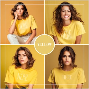 4 Bella Canvas 3001 yellow mockup, tshirt mockup, tshirt mockup bundle, yellow tshirt, Bella canvas yellow