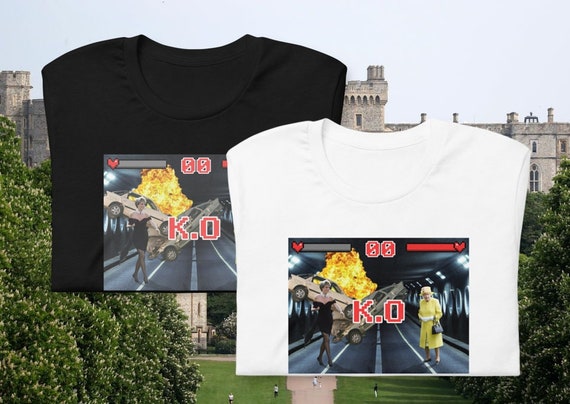 QUEEN ELIZABETH Vs DIANA Tee Video Game Battle Princess Lady Di